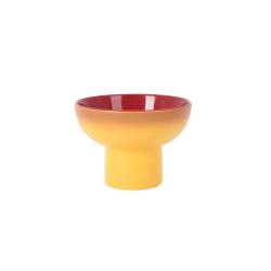 Runder Kuchenständer mit gelber und roter Porzellanschale 12x8,7 cm