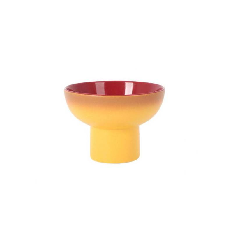 Runder Kuchenständer mit gelber und roter Porzellanschale 12x8,7 cm