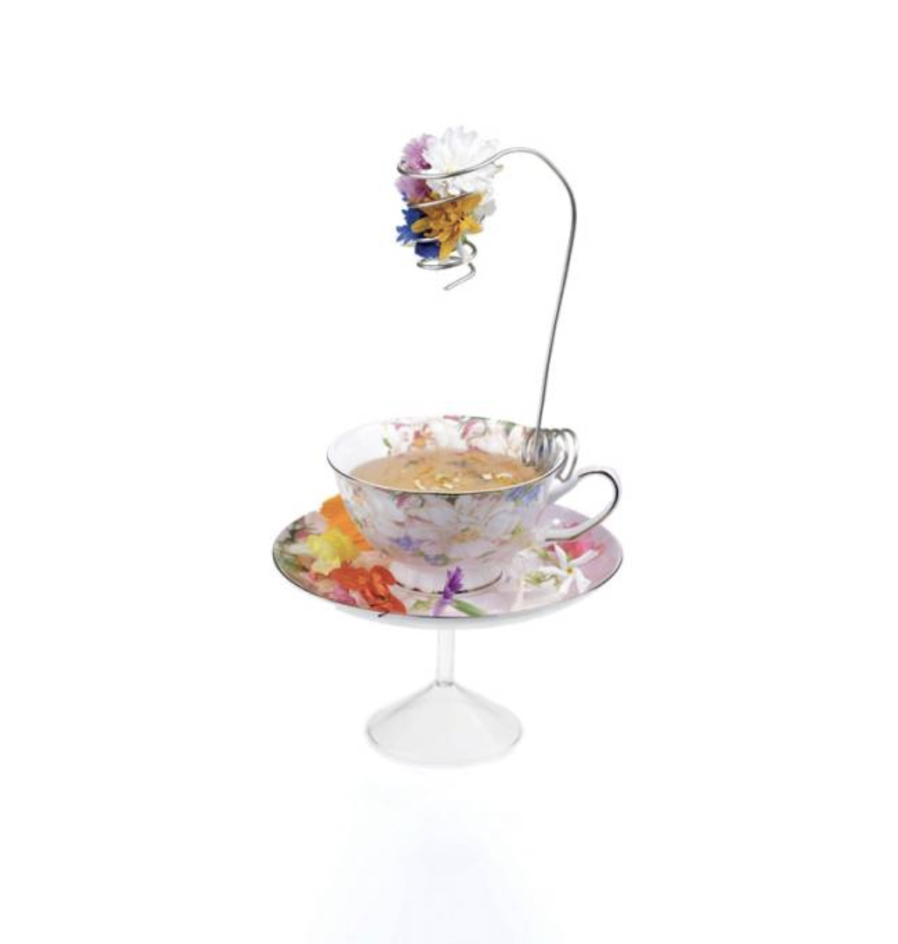 Tazza con piatto-alzata Tea Cup Versailles 100% Chef in porcellana azzurra e rosa decoro floreale cl 20 - home carousel
